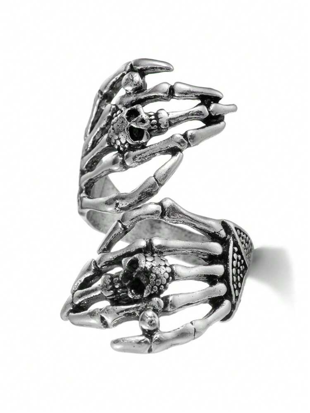 Skeleton Hand Skull Wrap Ring - Silver Tone